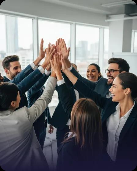 Equipo corporativo uniendo las manos en señal de alianza